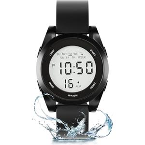 GUUMUXIN braccialetto impermeabile, 12/24H, cronometro, sveglia, data | Cassa ultrasottile (8 mm), vetro minerale resistente ai graffi, nastro in silicone morbido, impermeabile 30 m
