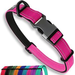 Sweetie Collare Cane Imbottito Neoprene - Riflettente & Anello Alluminio Anti-Ruggine - Regolabile S M L - Collare per Cani Taglia Media Piccola Grande - Rosa