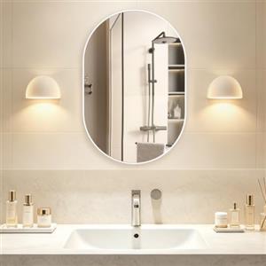 NEUWEABY Specchio da bagno ovale, Specchio ovale da parete per vanità, 50x75cm Bianco Specchio da bagno per lavabo, Capsula da parete, Specchio in metallo per decorazione