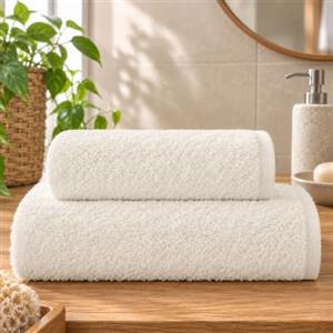 NARCISO Set Asciugamani Bagno Viso e Bidet 100% Cotone 2 Pezzi (1 Viso 50x100cm e 1 Bidet 40x60cm) Ogni Asciugamano è Realizzato in Morbida Spugna di Cotone ad Alta Assorbenza Colore Panna