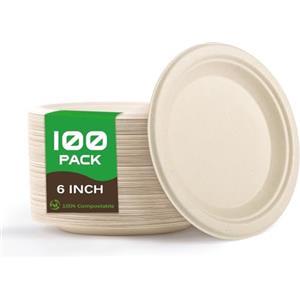 Yidaxing Piatti Carta 100Pcs, Piatti Usa e Getta Biodegradabile e Compostabile | Yidaxing Posate Usa e Getta,Piatti di Carta per Compleanno Feste Campeggio Barbecue Picnic (Colore del legno, 15.2 cm)