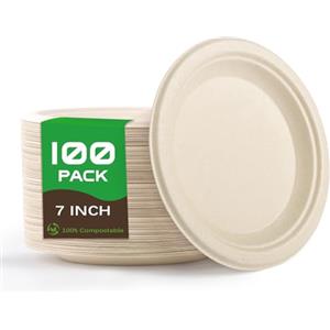 Yidaxing Piatti Carta 100Pcs, Piatti Usa e Getta Biodegradabile e Compostabile | Yidaxing Posate Usa e Getta,Piatti di Carta per Compleanno Feste Campeggio Barbecue Picnic (Colore del legno, 17.8 cm)