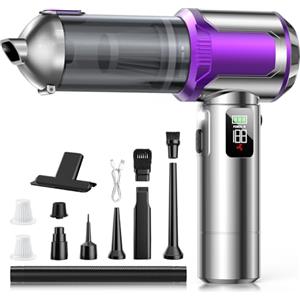 Zeputra Aspirapolvere Senza Fili,28KPa Aspirapolvere Auto Potente con Illuminazione | 1-Touch Dust Dump, 3 Velocità Motore Brushless 4 in 1 Aspirapolvere Portatile con display HD/Ricarica Rapida, Argento & Viola