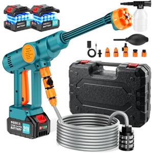 reffmov Idropulitrice a Batteria Senza Fili,Idropulitrice Portatile Potente con 2x3.0Ah Batterie,Ugello 6 in 1,1100PSI,Tubo da 5M,per Auto, Giardino,Terrazza,Prato e Irrigazione