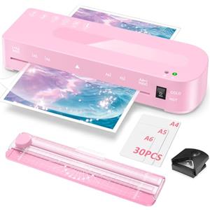 MAXDONE A4 Plastificatrice w/ 30 pellicole di laminazione taglierina di carta set | 5 in 1, per A4/A5/A6,riscaldamento rapido, laminatore caldo e freddo, rotondo angolare per ufficio, casa