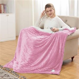 Ultralent Coperta Riscaldante Elettrica 180x135cm con Spegnimento Auto,6 Temperature | Timer 10 Ore,Rapido Riscaldamento,Flanella+Sherpa,Lavabile in Lavatrice,Coperta Termica per Letto,Casa e Ufficio-Rosa