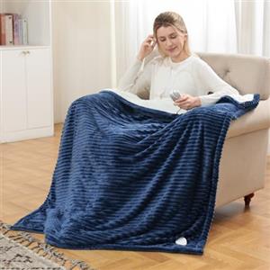Ultralent Coperta Riscaldante Elettrica 180x135cm con Spegnimento Auto,6 Temperature | Timer 10 Ore,Rapido Riscaldamento,Flanella+Sherpa,Lavabile in Lavatrice,Coperta Termica per Letto,Casa e Ufficio-Blu