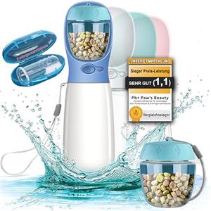 Paws Elegance Lavabile in Lavastoviglie e a Prova di Perdite Borraccia Cane Portatile da 550 ml per il Viaggio | Incluso Contenitore per il Cibo e Spazzolino da Denti | Premium Beverino per Cani