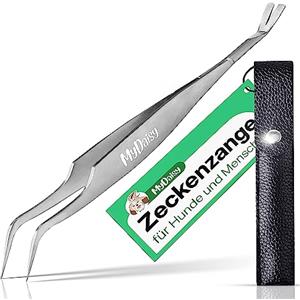MYDAISY Pinza per zecche 2 in 1 in Metallo con Astuccio, Pinza per zecche in Acciaio Inox per Uomo, Cane, Gatto, Cavallo, Pinza zecche per Cani