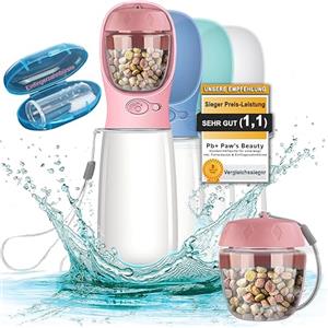Paws Elegance Lavabile in Lavastoviglie e a Prova di Perdite Borraccia Cane Portatile da 550 ml per il Viaggio | Incluso Contenitore per il Cibo e Spazzolino da Denti | Premium Beverino per Cani