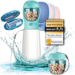 Paws Elegance Lavabile in Lavastoviglie e a Prova di Perdite Borraccia Cane Portatile da 550 ml per il Viaggio | Incluso Contenitore per il Cibo e Spazzolino da Denti | Premium Beverino per Cani