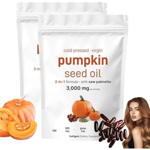 Cutiolly Olio di Semi di Zucca per Capelli,3000mg Softgel Olio di Semi di Zucca e Saw Palmetto,Pumpkin Seed Oil, Senza Glutine,Vegano,Pressato a Freddo,180 Capsule (2pcs)