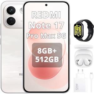 XIAOMI Redmi Note 17 Pro Max 5G, Smartphone 8+ 512GB, Batteria da 9210mAh, IP66/IP68, Nuova Fotocamera da 50MP, Display AMOLED 1.5K da 6.83", Rosa Nuvola, Include Caricatore 120W, Cuffie, Orologio
