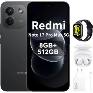 XIAOMI Redmi Note 17 Pro Max 5G, Smartphone 8+ 512GB, Batteria da 9210mAh, IP66/IP68, Nuova Fotocamera 50MP, Display 1.5K AMOLED da 6.83", Nero, Include Caricatore 120W, Cuffie, Orologio