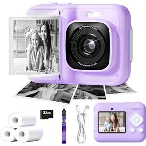 ETIKEZ Macchina Fotografica Bambini Istantanea 1080P, 3 Rotoli di Carta, Viola | Fotocamera per Bambini Leggera, Scheda SD 32GB Inclusi, Fotocamera Istantanea Bambini per Catturare Momenti Divertenti