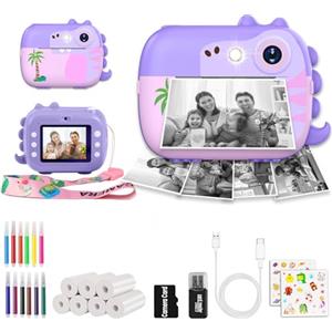 ARNSSIEN Macchina Fotografica Bambini Istantanea 2.4" con 7 Rotoli Carta | Fotocamera Istantanea per bambini con foto e video 1080P, stampa istantanea, regalo 3-12 anni,Compleanno,Festività, viaggi,M3