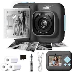 ETIKEZ Macchina Fotografica Bambini Istantanea 1080P, 3 Rotoli di Carta, Nero | Fotocamera per Bambini Leggera, Scheda SD 32GB Inclusi, Fotocamera Istantanea Bambini per Catturare Momenti Divertenti