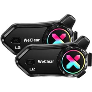 WeClear L2 Interfono Moto Coppia, Bluetooth Casco 2 Riders, RGB 35H, IP67 | Interfono 2 riders con condivisione musica, luci RGB, batteria 1000mAh fino a 35H, cancellazione rumore, impermeabile IP67