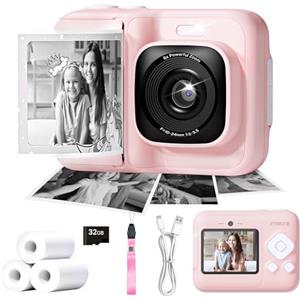 ETIKEZ Macchina Fotografica Bambini Istantanea 1080P, 3 Rotoli di Carta, Rosa | Fotocamera per Bambini Leggera, Scheda SD 32GB Inclusi, Fotocamera Istantanea Bambini per Catturare Momenti Divertenti