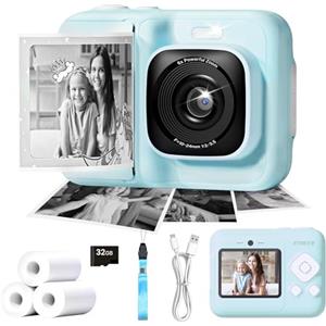 ETIKEZ Macchina Fotografica Bambini Istantanea 1080P, 3 Rotoli di Carta, Blu | Fotocamera per Bambini Leggera, Scheda SD 32GB Inclusi, Fotocamera Istantanea Bambini per Catturare Momenti Divertenti
