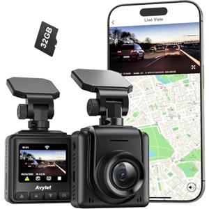 Avylet 2K Dash Cam Wi-Fi Con Scheda 32GB, Mini Telecamera per Auto 1440P | con APP, Dashcam Auto GPS Esterno, WDR, Visione Notturna, 24H Monitor di Parcheggio, Rilevamento di Movimento, G-Sensor
