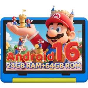 Gleeso Tablet Bambini | Android 16 Tablet per Bambini 10 Pollici, Kids Tablet | 24GB+1TB TF | Controllo Parentale | 8MP Fotocamera | WiFi 6/BT 5.3, Tablet con Custodia Protettiva - Blu