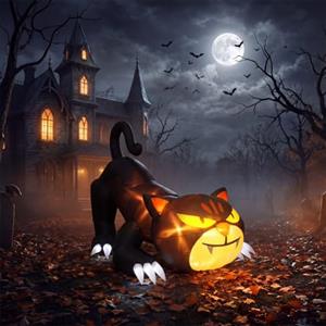 Garvee Gatto Nero Gonfiabile Halloween 210 cm con Luci LED per Esterno | Occhi luminosi, Autogonfiante, Luci LED, Impermeabile, Giardino, Prato, Cortile, Portico, Decorazione Halloween
