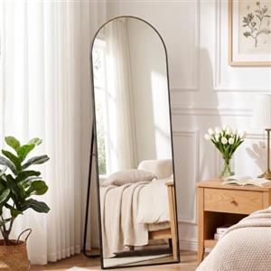Clevich Specchio da Terra Curvo, 150 x 50 cm Specchio da Parete | con Cornice in Alluminio per Camera da Letto,Bagno,Ingresso e Corridoio, Nero