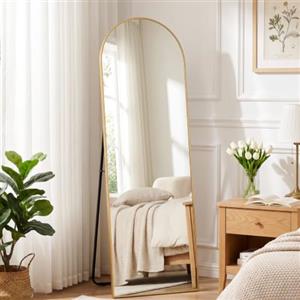 Clevich Specchio da Terra Curvo, 150 x 50 cm Specchio da Parete | con Cornice in Alluminio per Camera da Letto,Bagno,Ingresso e Corridoio, Oro