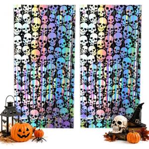 Kangtaixin Set 2 Tende Glitterate per Halloween, con Teschio, Decorazione per Feste, Sfondo per Streghe, Fantasmi, Zucca, Spaventoso, Decorazione per Feste di Halloween (1 x 2 m)