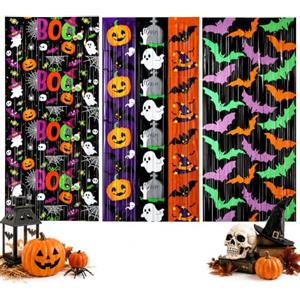 Kangtaixin 3 Tende per Halloween, Motivo: Zucca, Pipistrello, Gufo, Decorazione per Feste, Sfondo per Streghe, Fantasmi, Zucca, Spaventoso, Decorazione per Feste di Halloween (1 x 2 m)