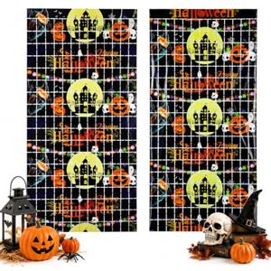Kangtaixin 2 Tende per Halloween, Motivo Zucca e Castello, Decorazione per Feste, Sfondo per Streghe, Fantasmi, Spaventoso, Decorazioni di Halloween (1 x 2 m)