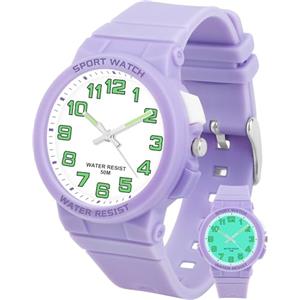 Juboos Orologio Analogico Quarzo Impermeabile per Bambini e Ragazzi 7-15 | Modello retroilluminato, bracciale in gomma morbido e leggero, ideale per sport all'aperto e giochi per bambini 7-15 anni