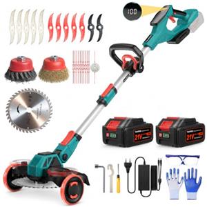 Traumheim Tagliaerba a Batteria 21V, Compatibile con Batterie Makita, Decespugliatore con Spazzola per Erbacce, 2 Batterie da 4.0Ah Incluse, Motore senza Spazzole da 900W per Prato, Giardino, Cortile (Rosso)