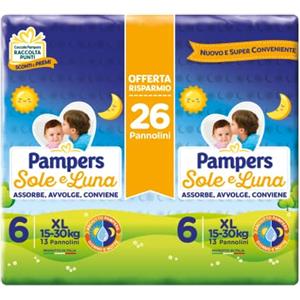 PAMPERS SOLE E LUNA PACCO DOPPIO, TAGLIA 6 XL x26