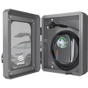 Ufixed Scatola Bianca per Wallbox 7,4 kW Tipo 2 - Uso Esterno, Resistente a Pioggia e Neve, con Finestra Trasparente e Serratura, per colonnina e Cavo Ricarica Auto elettrica Tesla Grigio