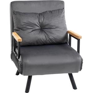 HOMCOM Poltrona Letto Singolo Schienale Regolabile 5 Livelli Grigio Scuro | 4 in 1, Pieghevole, Divano Letto Singolo, Cuscino, Braccioli, Seduta Imbottita, in Velluto, Soggiorno, 63x73x81 cm