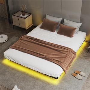COMHOMA Telaio letto 140 x 200 cm, in metallo, con LED e prese, letto per ragazzi, app e telecomando, struttura stabile con rete a doghe
