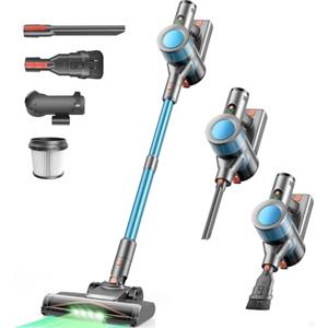 Dzaki Aspirapolvere Senza Fili 50KPa/55Min, Scopa Elettrica con Luce LED Verde, Spazzola Antigroviglio, Display LED, Autoportante, HEPA 5 Stadi, 2,7kg per Pavimenti/Tappeti/Peli Animali