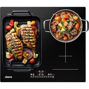 Ciarra Piano Cottura a Induzione 4 Fuochi 7200W Doppia Flex Zone | Limitatore Potenza, Boost, Slider Touch, 60 cm da Incasso, Timer, Spegnimento Automatico, Nero, CBBIH4BFF