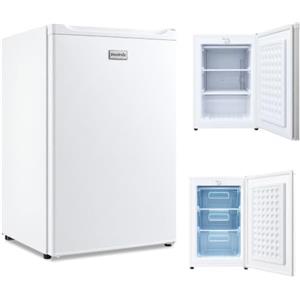 StandHeiz Congelatore 100L Libera Installazione e Sottotop, Freezer Verticale Compatto con 3 Cassetti, -20°C, Compressore Silenzioso <43dB, Congelatore Bianco per Casa, Ufficio, Campeggio e Bar