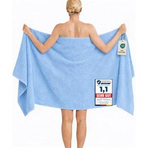 Komfortec Telo da Bagno XXL 100x200 cm, Spugna 100% Cotone, Azzurro | Morbido, Assorbente e ad Asciugatura Rapida; Telo Doccia, Telo Mare, per Sauna, Spa e Lettino Massaggio