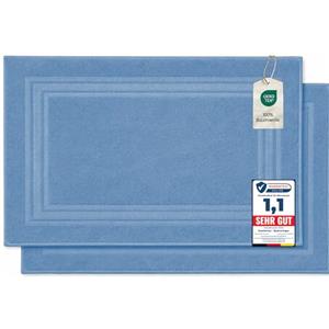 Komfortec Tappeto Bagno Set di 2 in Spugna di Cotone 50x70 cm | Tappetino Bagno 100% Cotone, Assorbente, Morbido, Lavabile in Lavatrice, 600 g/m², Azzurro