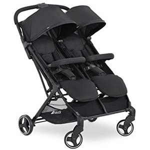 hauck Passeggino Doppio Swift X Duo - Passeggino Gemellare Leggero e Pieghevole con Una Mano, Reclinabile dalla Nascita - Per 2 Bimbi fino a 15 kg ciascuno, Cesto Fino a 3 kg Ciascuno - Nero