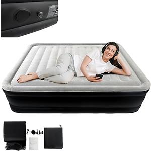 ACXIN Materasso gonfiabile, gonfiabile, gonfiabile, con pompa ad aria, per campeggio, casa, 195 x 152 x 46 cm, materasso ad aria per 2 persone, fino a 300 kg, colore: nero e grigio