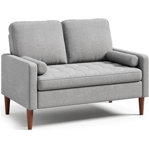 Blishom Divano a 2 Posti 121x76x87 cm con Braccioli, Grigio chiaro | Divano in tessuto con 2 cuscini, supporto lombare, gambe in legno, per piccoli spazi, camera da letto, soggiorno, ufficio