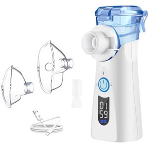 VapoZen Aerosol Portatile Silenzioso per Adulti e Bambini Ricaricabile USB-C | Nebulizzatore Aerosol Compatto ed Efficiente con Display Digitale 2 Maschere e Boccaglio Bassi Residui per Casa e Viaggi