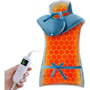 Ultralent Termoforo Elettrico per Schiena Collo e Spalle,60x108cm Termoforo Cervicale 6 Livelli di Calore, Spegnimento Automatico, Morbido Cotone Cristallino, Lavabile in Macchina-Blu Pavone
