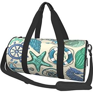 DJNGN Borsone rotondo Mare nautico blu conchiglia di granchio Borsa da viaggio con ruota di conchiglia Borsa a mano da weekend per yoga