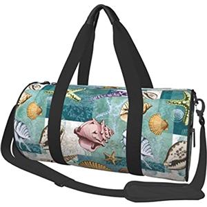 DJNGN Borsa da viaggio rotonda Conchiglia Stella marina Riccio di mare Capesante Borsa da palestra per uomo Donna Borsone Borsa sportiva